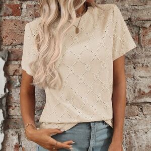 Women’s Cream Eyelet Short-Sleeve Knit Tee